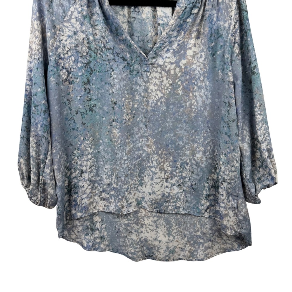 Cynthia Rowley Blouse Womens Small Blue Sheer Abstract Floral V-Neck High-Low - Picture 6 of 13